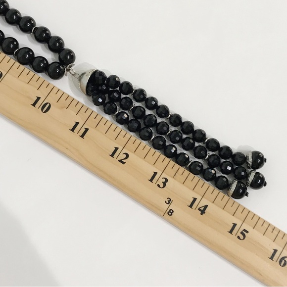 Black Faceted Chunky Fringe Tassel Beaded 1920s Flapper Victorian Necklace Onyx - Picture 10 of 10
